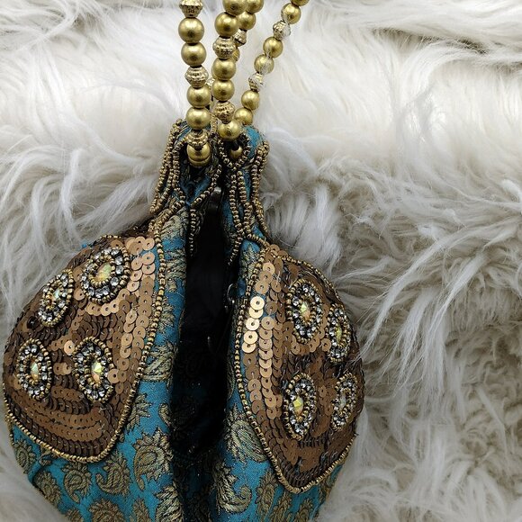 Teal Blue Potli Bag – Handcrafted Statement Clutch - Picture 11 of 16